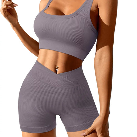 Womens High Waist Running Workout Sets Yoga Shots with Crop Tank Tops Athletic Outfits 2 Piece Sprot Sets