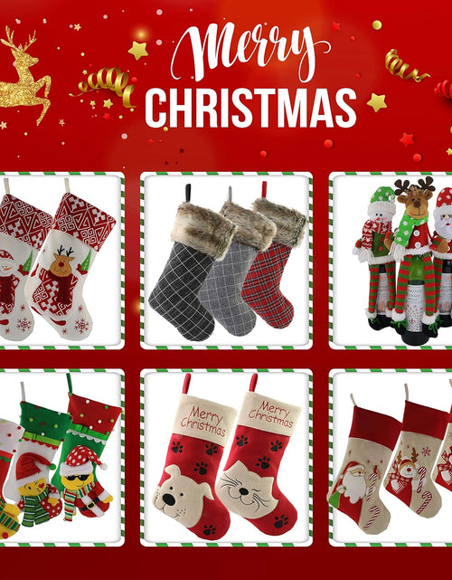 Load image into Gallery viewer, Classic Christmas Stockings Set of 2 Santa, Snowman Xmas Character 17 Inch (Style 4)