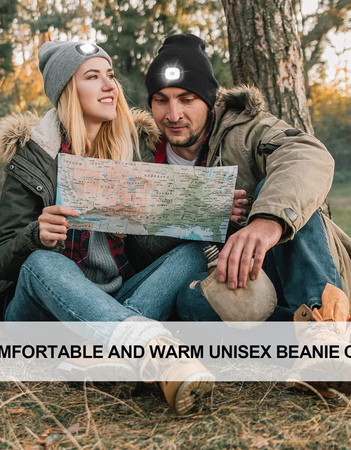 Load image into Gallery viewer, LED Lighted Beanie, Unisex Warm Knitted Hat, Rechargeable Headlamp Cap for Outdoors, Tech Gift for Men Dad Father Him