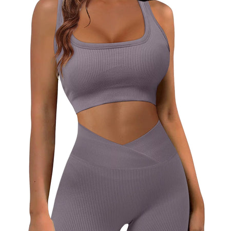 Womens High Waist Running Workout Sets Yoga Shots with Crop Tank Tops Athletic Outfits 2 Piece Sprot Sets