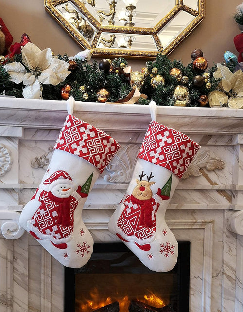 Load image into Gallery viewer, Classic Christmas Stockings Set of 2 Santa, Snowman Xmas Character 17 Inch (Style 4)