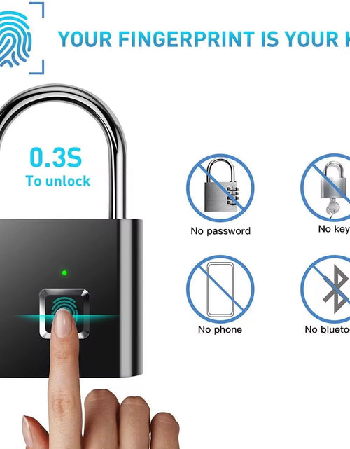 Load image into Gallery viewer, Portable Fingerprint Padlock USB Rechargeable Lithium Battery Waterproof Durable Zinc Alloy Lockbody