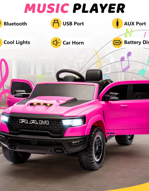 Load image into Gallery viewer, RAM Ride on Car, 12V Powered Ride on Toy with Remote Control, 4 Wheel Suspension, 5 Point Safety Belt, MP3 Player, Bluetooth, LED Lights, Electric Cars for 3-8 Years Boys Girls
