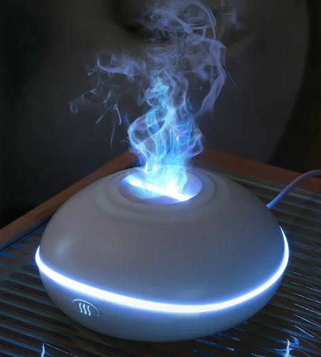 New Mini Flame Lamp Air Humidifier with Essential Oil Scent Diffuser - Ultrasonic Mist Generator for Aromatherapy - 7 Color LED
