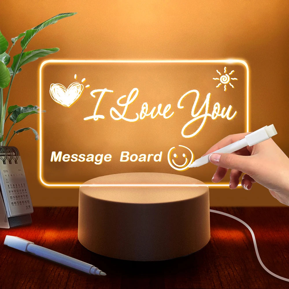 Transparent Message Board Night Light Glowing Memo Acrylic LED Ambient Lights Daily Moment Note Board Erasable Room Decor Gift