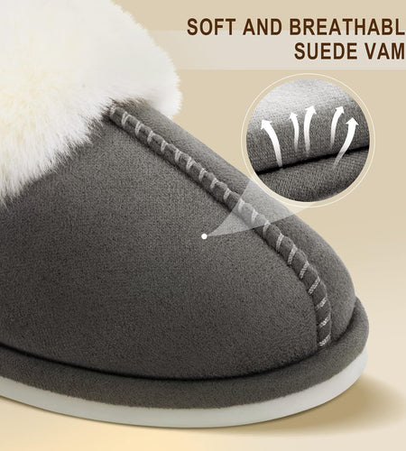 Women'S Slippers Fuzzy Warm Comfy Faux Fur Slip-On Fluffy Bedroom House Shoes Memory Foam Suede Cozy Plush Breathable Anti-Slip Indoor & Outdoor Winter