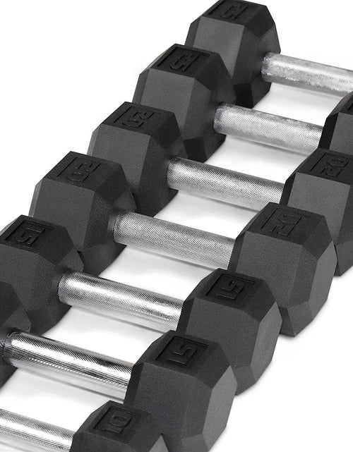 Load image into Gallery viewer, 5-25Lb Rubber Coated Hex Dumbbell Set with a Frame Storage Rack Non-Slip Hex Shape for Muscle Toning, Strength Building &amp; Weight Loss - Multiple Choices Available
