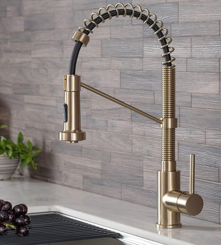 KPF-1610BG Bolden 18-Inch Commercial Kitchen Faucet with Dual Function Pull-Down Sprayhead in All-Brite Finish, 18 Inches, Brushed Gold