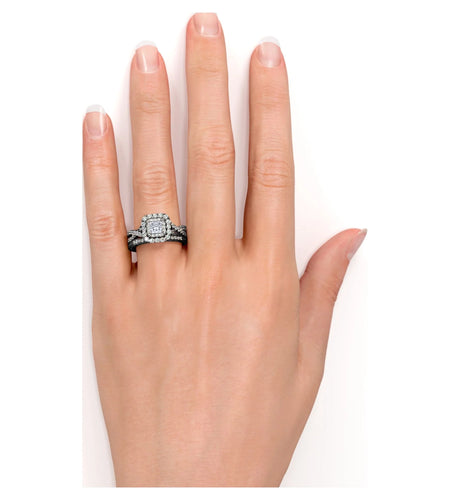 Square Diamond - Double Halo - Twisted Band - Vintage Inspired - Pave - Wedding Ring Set in 10K Rose Gold