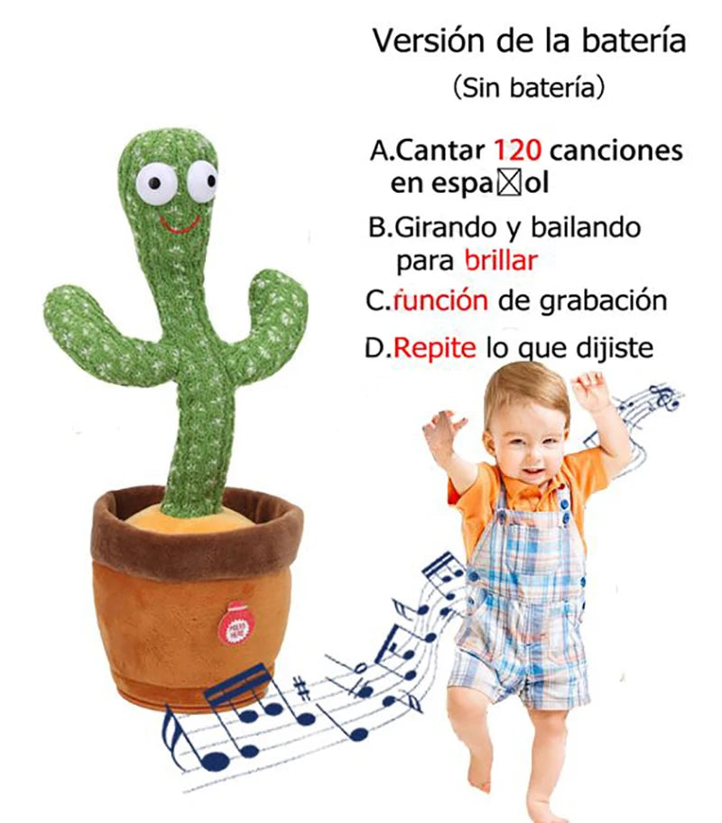 Kids Dancing Talking Cactus Toys Singing Mimicking Recording Repeating What You Say Cactus Plush Toy with 120 Song Dancing Smart