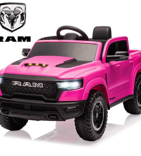 RAM Ride on Car, 12V Powered Ride on Toy with Remote Control, 4 Wheel Suspension, 5 Point Safety Belt, MP3 Player, Bluetooth, LED Lights, Electric Cars for 3-8 Years Boys Girls
