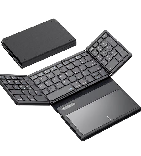 Portable Quadruple Folding Wireless Bluetooth Keyboard with Foldable Touchpad for Windows Android IOS Tablet Ipad Phone