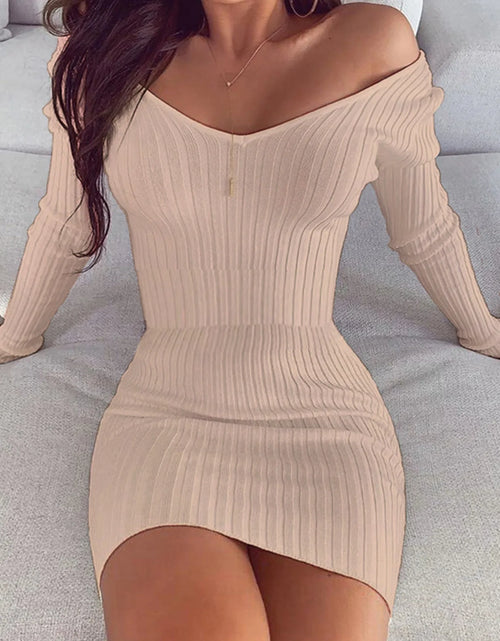 Load image into Gallery viewer, Sexy off Shoulder Long Sleeve Bodycon Dress for Women 2024 Spring Autumn White Knitted Sweater Mini Woman Dresses Robe Femme
